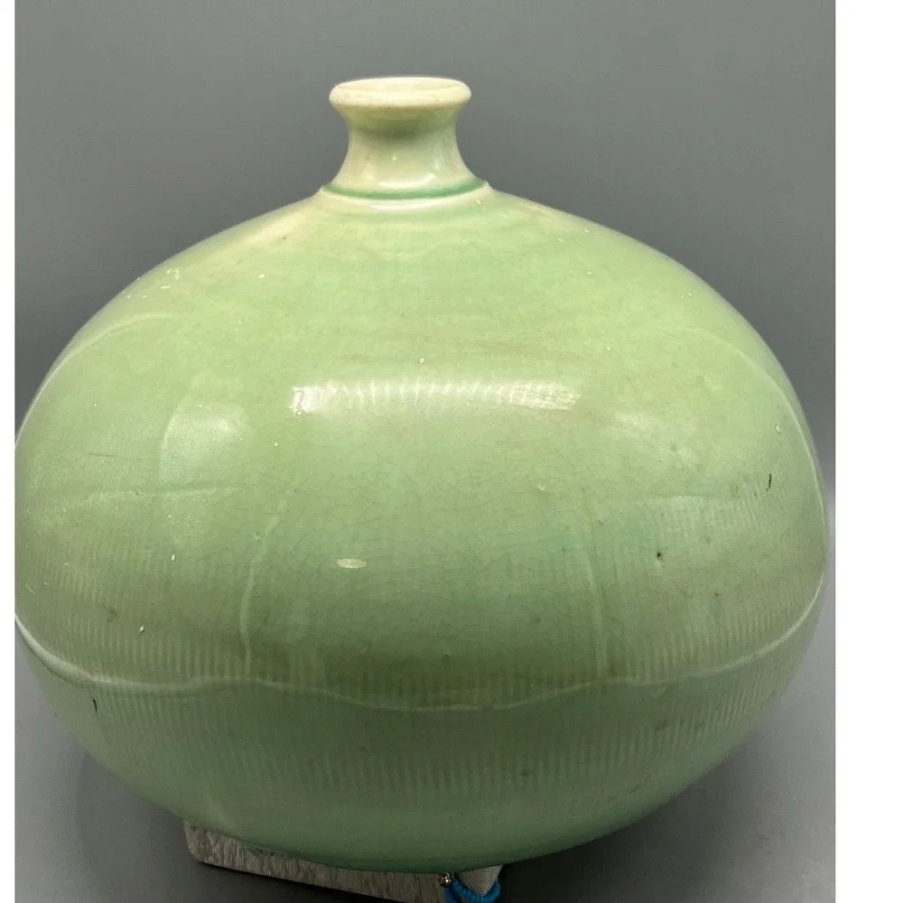 Osage Pottery‎ Signed Morgan Celadon Green Crackle Glaze Studio Pottery Vase
